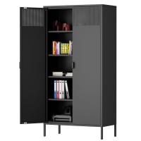 Ustamio 71 Inches Black Metal Storage Cabinet With Doors And Shelves 5 Tier Kitchen Pantry Cabinet Metal Cabinet For Home Offi