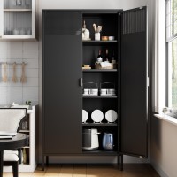 Ustamio 71 Inches Black Metal Storage Cabinet With Doors And Shelves 5 Tier Kitchen Pantry Cabinet Metal Cabinet For Home Offi