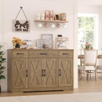 Hostack Buffet Sideboard Cabinet With Drawers 55 Large Buffet Storage Cabinet With Shelves And Doors Modern Farmhouse Coffee