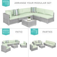 Best Choice Products 7Piece Modular Outdoor Sectional Wicker Patio Conversation Set W 2 Pillows Coffee Table Cover Included