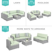 Best Choice Products 7Piece Modular Outdoor Sectional Wicker Patio Conversation Set W 2 Pillows Coffee Table Cover Included