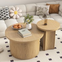 Set of 2 Nesting Coffee Tables Farmhouse,Round Coffee Tables Living Room,Wood Finish Coffee Table Set,Small Coffee Table,Sofa Side Living Room Bedroom Coffee Table Side Table (Large Size - Set)