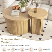 Set of 2 Nesting Coffee Tables Farmhouse,Round Coffee Tables Living Room,Wood Finish Coffee Table Set,Small Coffee Table,Sofa Side Living Room Bedroom Coffee Table Side Table (Large Size - Set)