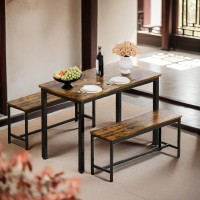 Sumkea 3Piece 4 Bar 2 Dining Benches 433 Wood Kitchen Table Chair Set For Breakfast Nook And Small Space Brownblack