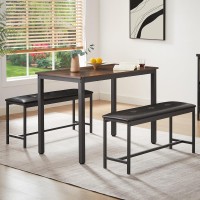 Sumkea 3Piece 4 Bar 2 Dining Benches 433 Wood Kitchen Table Chair Set For Breakfast Nook And Small Space Brown