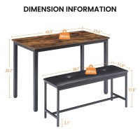 Sumkea 3Piece 4 Bar 2 Dining Benches 433 Wood Kitchen Table Chair Set For Breakfast Nook And Small Space Brown