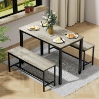 Sumkea 3Piece 4 Bar 2 Dining Benches 433 Wood Kitchen Table Chair Set For Breakfast Nook And Small Space Grey