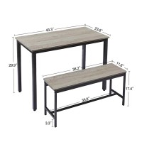 Sumkea 3Piece 4 Bar 2 Dining Benches 433 Wood Kitchen Table Chair Set For Breakfast Nook And Small Space Grey