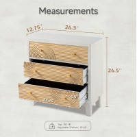 Cozayh 3Drawer White Dresser X2 With Handicraft Wood Ring Motif Fully Assembled Nightstand Wooden Finish For Boho Midcentury