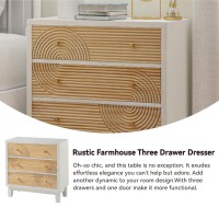 Cozayh 3Drawer White Dresser X2 With Handicraft Wood Ring Motif Fully Assembled Nightstand Wooden Finish For Boho Midcentury