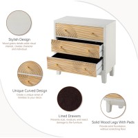 Cozayh 3Drawer White Dresser X2 With Handicraft Wood Ring Motif Fully Assembled Nightstand Wooden Finish For Boho Midcentury