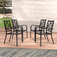 Suncrown 4 Pieces Wrought Iron Black Chairs 300 Lbs Outdoor Dining Chairs Patio Metal Stackable Chair With Armrest For Backyard