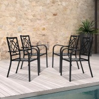 Suncrown 4 Pieces Wrought Iron Black Chairs 300 Lbs Outdoor Dining Chairs Patio Metal Stackable Chair With Armrest For Backyard