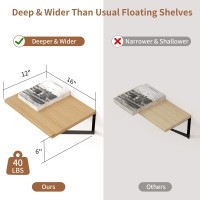 Axeman Deep Floating Shelves 12 Inch Deep Rustic Oak Floating Wall Shelves Set Of 2 16W X 12D Large Floating Shelves Living Ro