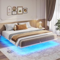 Hasuit Floating Bed Frame King Size With Led Lights Metal Platform King Bed No Box Spring Needed Easy To Assemble King