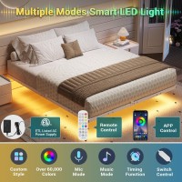 Hasuit Floating Bed Frame Full Size With Led Lights Metal Platform Full Bed No Box Spring Needed Easy To Assemble Full