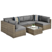 Best Choice Products 7Piece Modular Outdoor Sectional Wicker Patio Conversation Set W 2 Pillows Coffee Table Cover Included