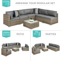 Best Choice Products 7Piece Modular Outdoor Sectional Wicker Patio Conversation Set W 2 Pillows Coffee Table Cover Included