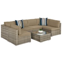 Best Choice Products 7Piece Modular Outdoor Sectional Wicker Patio Conversation Set W 2 Pillows Coffee Table Cover Included