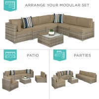 Best Choice Products 7Piece Modular Outdoor Sectional Wicker Patio Conversation Set W 2 Pillows Coffee Table Cover Included