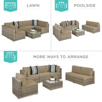 Best Choice Products 7Piece Modular Outdoor Sectional Wicker Patio Conversation Set W 2 Pillows Coffee Table Cover Included