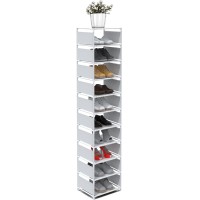 Isightguard Narrow Shoe Rack 10 Tier Vertical Shoe Rack For Closet Entryway White Tall Slim Shoe Rack For Small Spaces Shinky