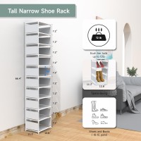 Isightguard Narrow Shoe Rack 10 Tier Vertical Shoe Rack For Closet Entryway White Tall Slim Shoe Rack For Small Spaces Shinky