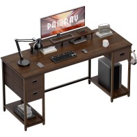 Pamray 55 Inch Computer Desk With Nonwoven Storage Drawers And Monitor Stand Home Office Desk For Bedroom Study Table Writing A