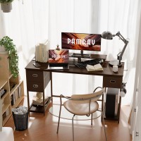 Pamray 55 Inch Computer Desk With Nonwoven Storage Drawers And Monitor Stand Home Office Desk For Bedroom Study Table Writing A