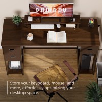 Pamray 55 Inch Computer Desk With Nonwoven Storage Drawers And Monitor Stand Home Office Desk For Bedroom Study Table Writing A