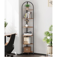 Homhedy 6Tier Corner Shelf Stand Wall Corner Bookshelf With Metal Frame Bathroom Storage Rack Shelf Plant Stand Industrial