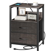 Yoobure Nightstand With Charging Station Small Night Stand With Fabric Drawers And Storage Shelf For Bedrooms Nightstands For