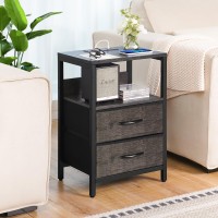 Yoobure Nightstand With Charging Station Small Night Stand With Fabric Drawers And Storage Shelf For Bedrooms Nightstands For