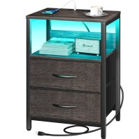 Yoobure Nightstand With Charging Station Led Night Stand With Fabric Drawers And Storage Shelf For Bedroom Nightstands Bedside