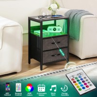 Yoobure Nightstand With Charging Station Led Night Stand With Fabric Drawers And Storage Shelf For Bedroom Nightstands Bedside