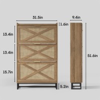 Maupvit Shoe Storage Cabinet With 3 Rattan Flip Drawers Freestanding Organizer With Metal Legs For Entryway Narrow Shoe Rack C