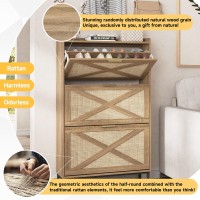 Maupvit Shoe Storage Cabinet With 3 Rattan Flip Drawers Freestanding Organizer With Metal Legs For Entryway Narrow Shoe Rack C