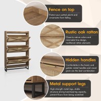 Maupvit Shoe Storage Cabinet With 3 Rattan Flip Drawers Freestanding Organizer With Metal Legs For Entryway Narrow Shoe Rack C