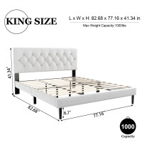 Haoara King Size Platform Bed Frame With Upholstered Button Tufted Headboard Mattress Foundation With Wooden Slat Support Nois