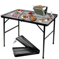 Brian Dany 3X2 Ft Folding Grill Table Camping Table Metal Portable Picnic Table Lightweight Height Adjustable Foldable Table