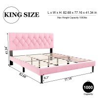 Haoara King Size Platform Bed Frame With Upholstered Button Tufted Headboard Mattress Foundation With Wooden Slat Support Nois