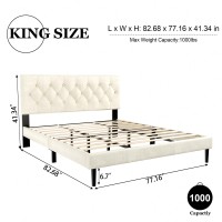 Haoara King Size Platform Bed Frame With Upholstered Button Tufted Headboard Mattress Foundation With Wooden Slat Support Nois