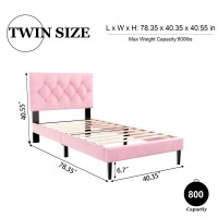 Haoara Twin Size Platform Bed Frame With Upholstered Button Tufted Headboard Mattress Foundation With Wooden Slat Support Nois