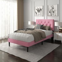 Haoara Twin Size Platform Bed Frame With Upholstered Button Tufted Headboard Mattress Foundation With Wooden Slat Support Nois