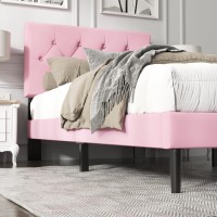 Haoara Twin Size Platform Bed Frame With Upholstered Button Tufted Headboard Mattress Foundation With Wooden Slat Support Nois