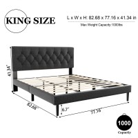 Haoara King Size Platform Bed Frame With Upholstered Button Tufted Headboard Mattress Foundation With Wooden Slat Support Nois