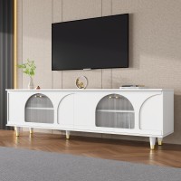 Merax Contemporary Tv Stand With Adjustable Shelves Gold Handles And Arch Fluted Glass Doors For Televisions Up To 78 Stylis