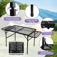 Brian Dany 3X2 Ft Camping Table With 2 Wing Panels Folding Grill Table Metal Portable Picnic Table Lightweight Height Adjus