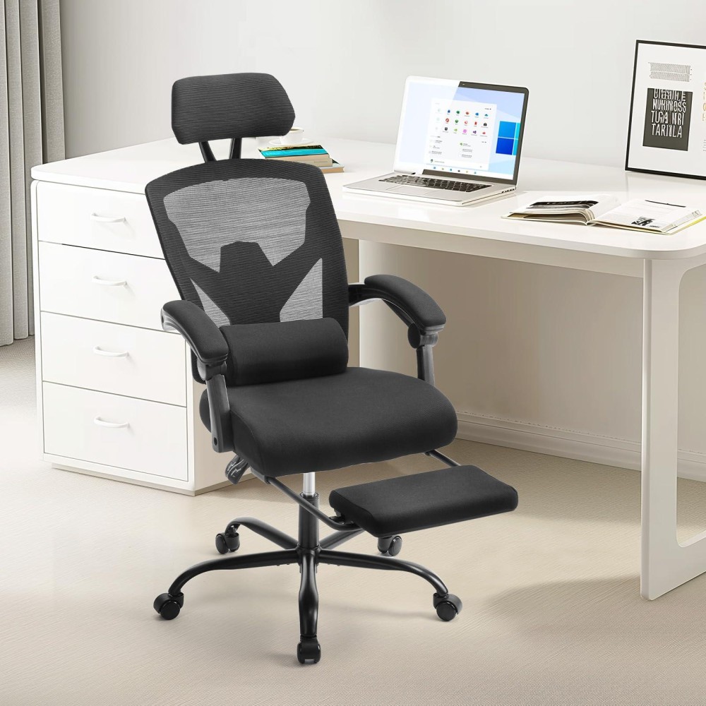 Sweetcrispy Office Computer Desk Chair Ergonomic Highback Mesh Rolling Work Swivel Chairs With Wheels Comfortable Lumbar Supp