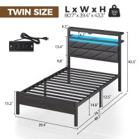 Seventable Bed Frame Twin Size With Charging Station Led Bed With Upholstered Storage Headboard Metal Platform Bed With Under